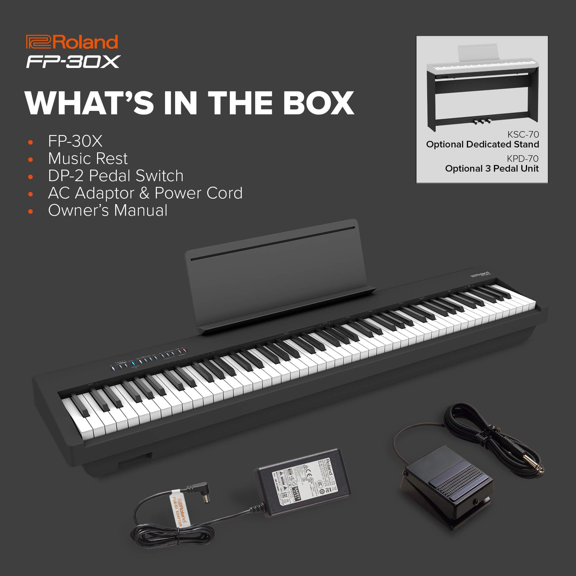 Roland FP-30X ブラック キーボード MIDI Roland FP-30X 88 key portable digital piano w. speakers-Black